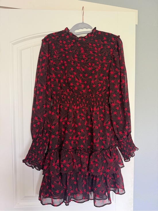 Topshop Dresses & Skirts - Topshop Black Dress with Red Star Print and Long Sleeves